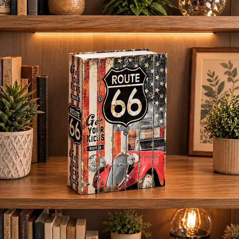 LEAN TOYS Cofre Livro com Chave Pequena Caixa de Dinheiro Route 66