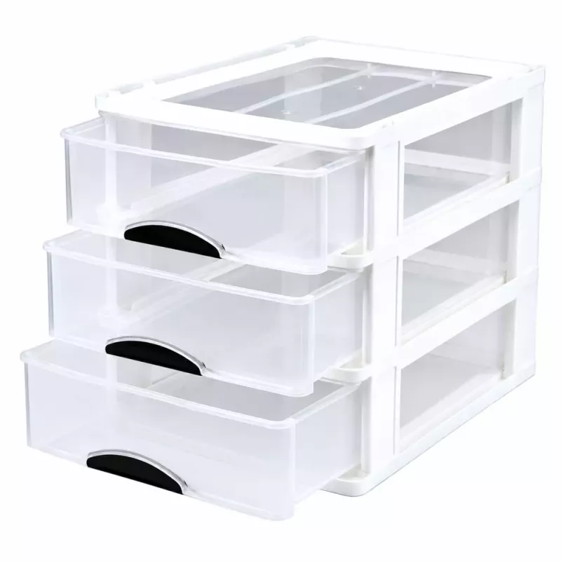LEAN Organizador Multifunções 3 Gavetas Recipiente de Plástico Branco
