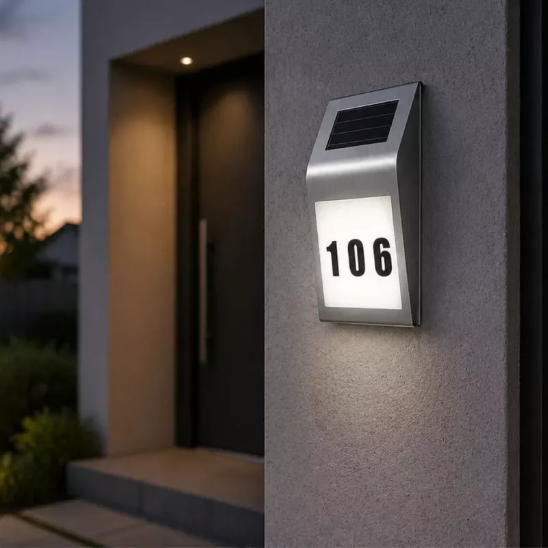 LEAN Candeeiro de Parede LED Solar com Iluminação de Números de Porta Aço Inoxidável
