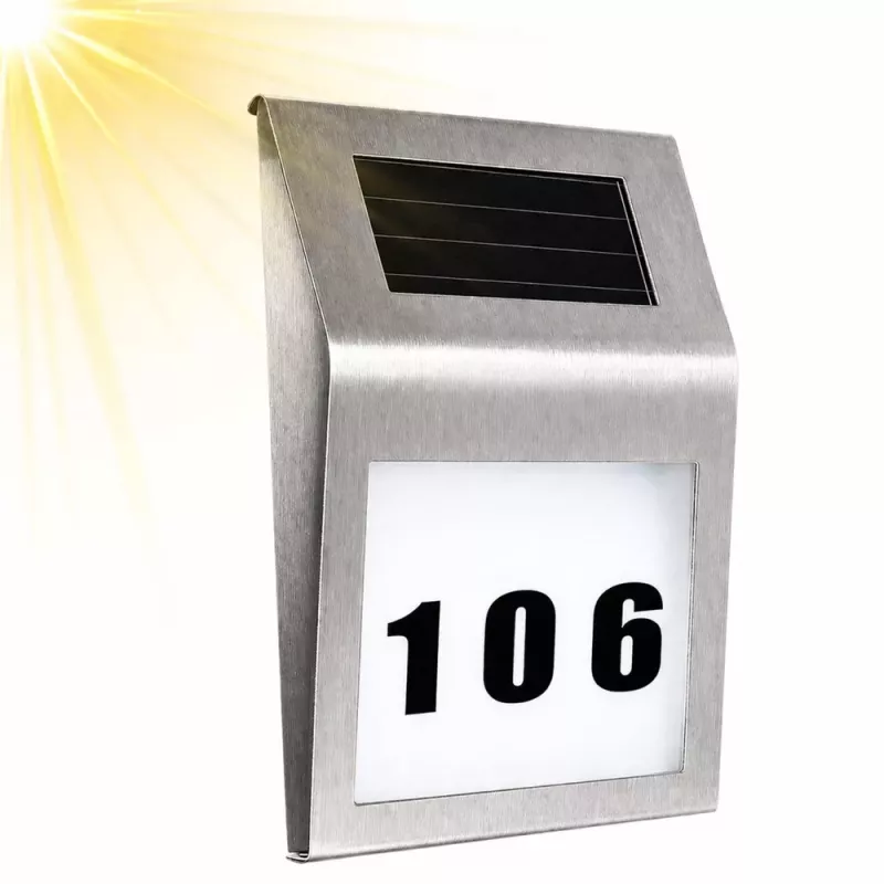 LEAN Candeeiro de Parede LED Solar com Iluminação de Números de Porta Aço Inoxidável