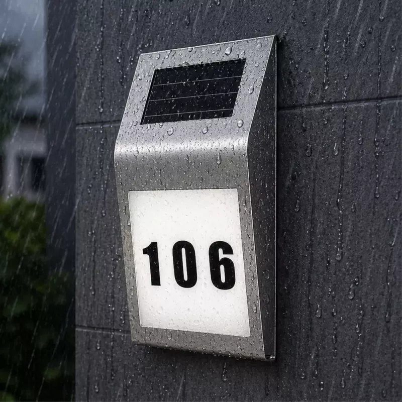 LEAN Candeeiro de Parede LED Solar com Iluminação de Números de Porta Aço Inoxidável