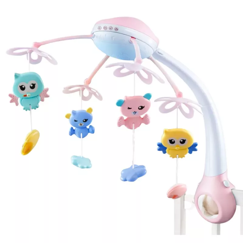 LEAN TOYS Projetor Carrossel de Berço 2 em 1 Melodias Sons de Animais Comando Rosa