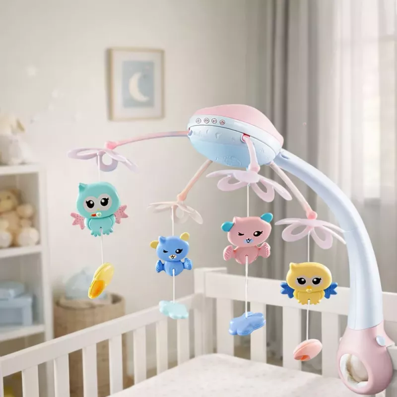 LEAN TOYS Projetor Carrossel de Berço 2 em 1 Melodias Sons de Animais Comando Rosa