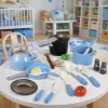 LEAN TOYS Conjunto de Utensílios de Cozinha Panelas Frigideira Chaleira Acessórios Azul 32 peças