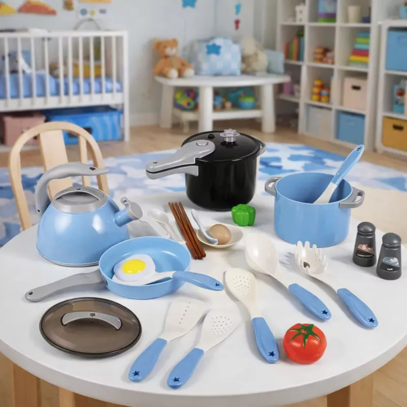 LEAN TOYS Conjunto de Utensílios de Cozinha Panelas Frigideira Chaleira Acessórios Azul 32 peças