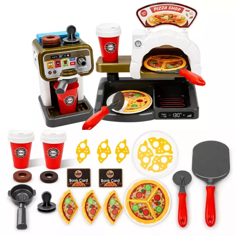 LEAN TOYS Conjunto Pizzaria Forno de Pizza Máquina de Café Acessórios Loja