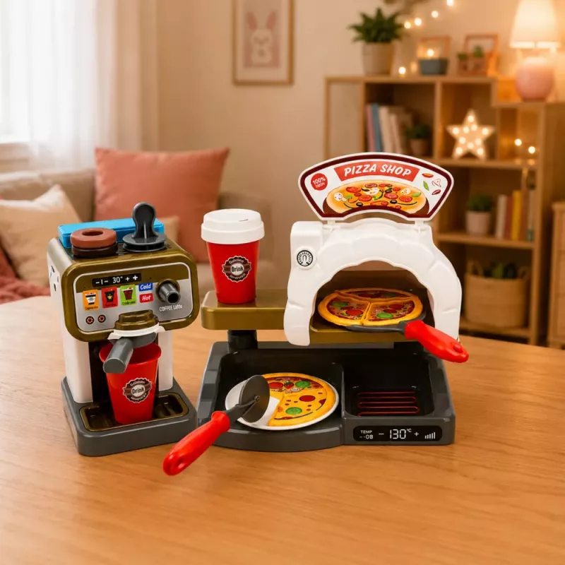 LEAN TOYS Conjunto Pizzaria Forno de Pizza Máquina de Café Acessórios Loja