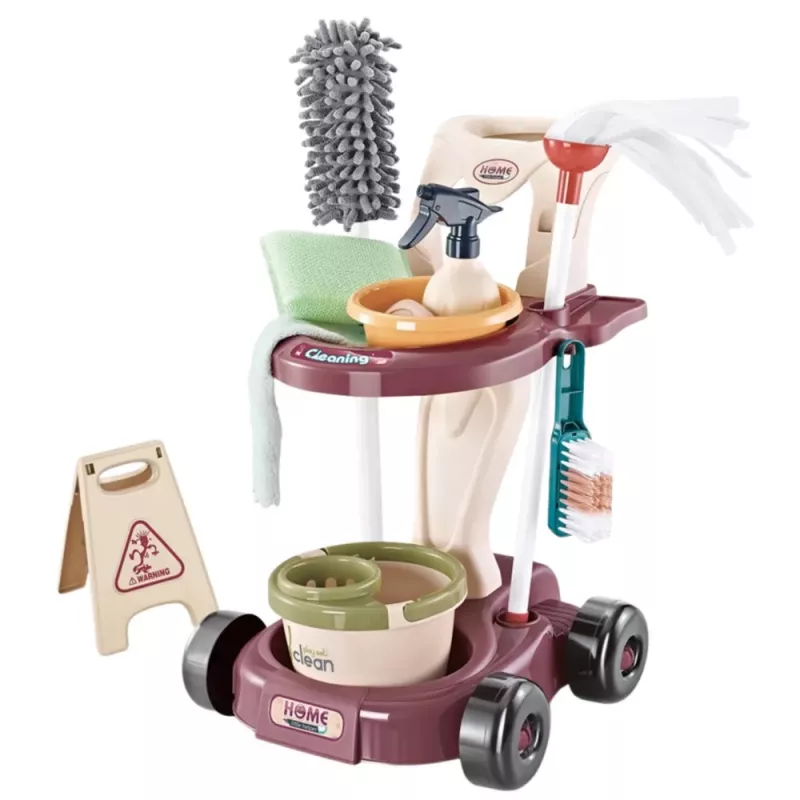 LEAN TOYS Conjunto de Limpeza para Crianças com Carrinho, Esfregona, Balde, Aspirador, 26 peças