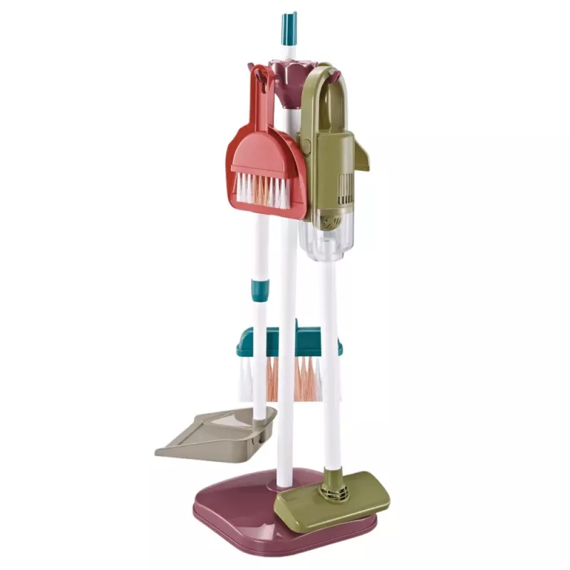 LEAN TOYS Conjunto de Limpeza para Crianças com Carrinho, Esfregona, Balde, Aspirador, 26 peças