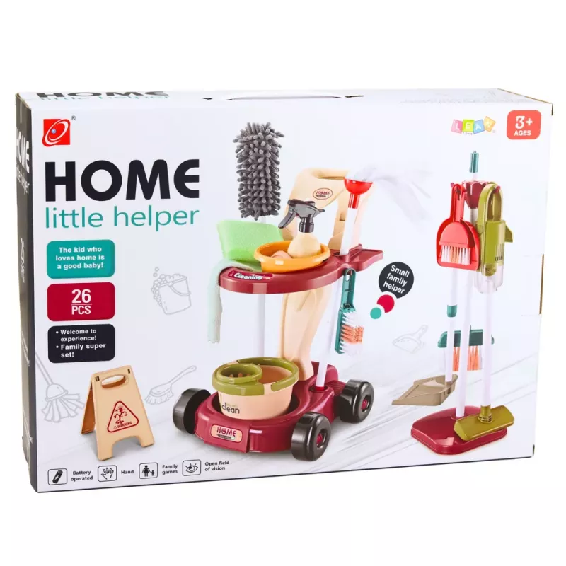 LEAN TOYS Conjunto de Limpeza para Crianças com Carrinho, Esfregona, Balde, Aspirador, 26 peças