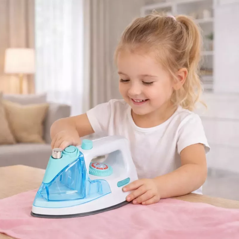 LEAN TOYS Ferro de Passar de Brinquedo para Crianças com Spray de Água, Luz e Som, Azul
