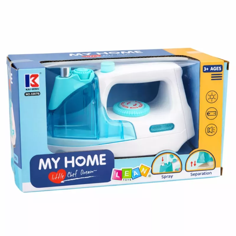 LEAN TOYS Ferro de Passar de Brinquedo para Crianças com Spray de Água, Luz e Som, Azul