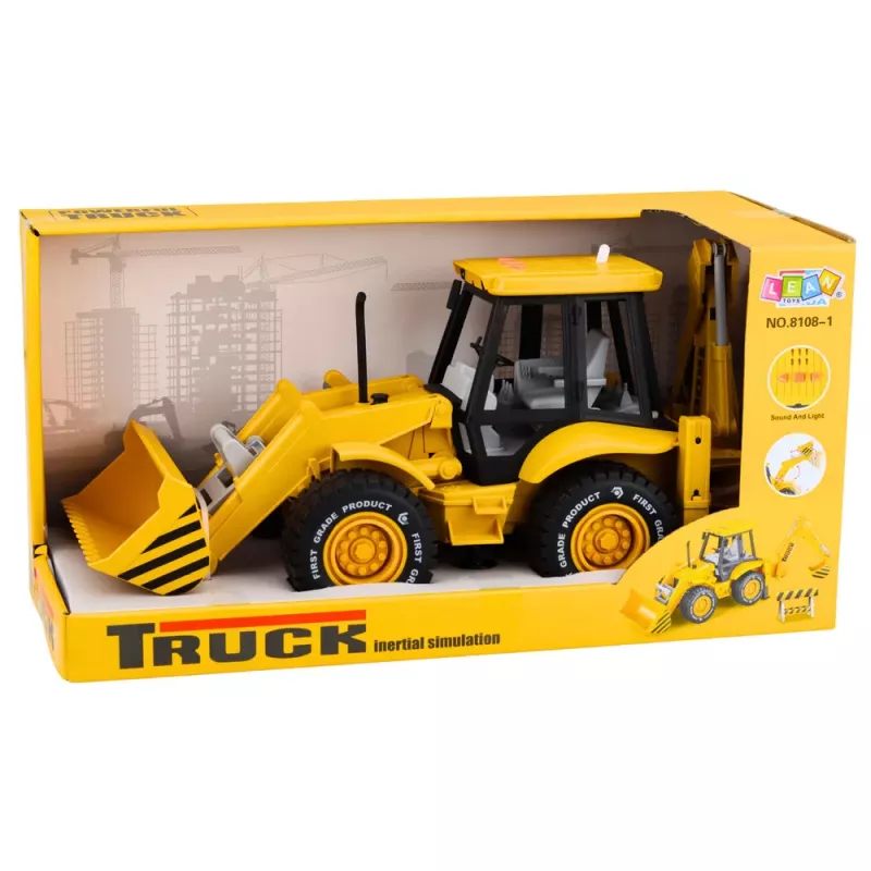 LEAN TOYS Máquinas de Construção Escavadora Carregadora Bulldozer com Rodas, Luzes, Sons - Amarelo
