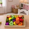 LEAN TOYS Conjunto de Corte de Frutas de Madeira com Faca Magnética Segura e Tábua