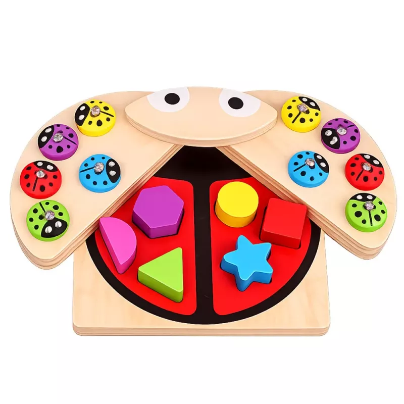 LEAN TOYS Jogo de Apanhar Joaninhas de Madeira Puzzle Educativo Classificador de Joaninhas
