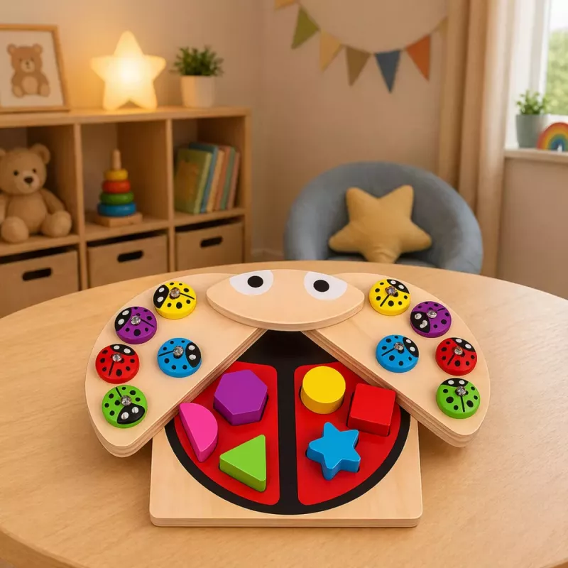 LEAN TOYS Jogo de Apanhar Joaninhas de Madeira Puzzle Educativo Classificador de Joaninhas