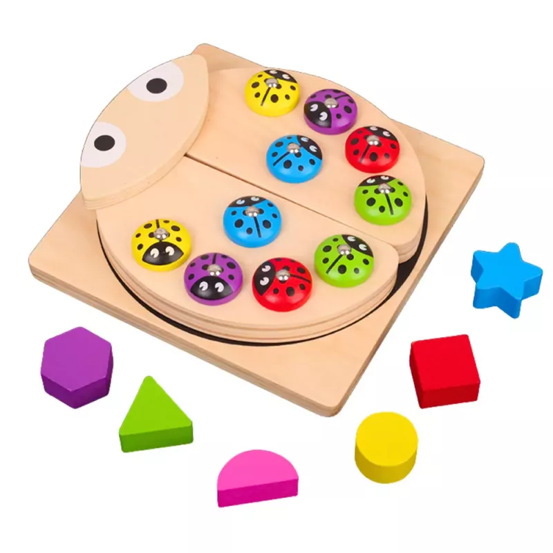 LEAN TOYS Jogo de Apanhar Joaninhas de Madeira Puzzle Educativo Classificador de Joaninhas
