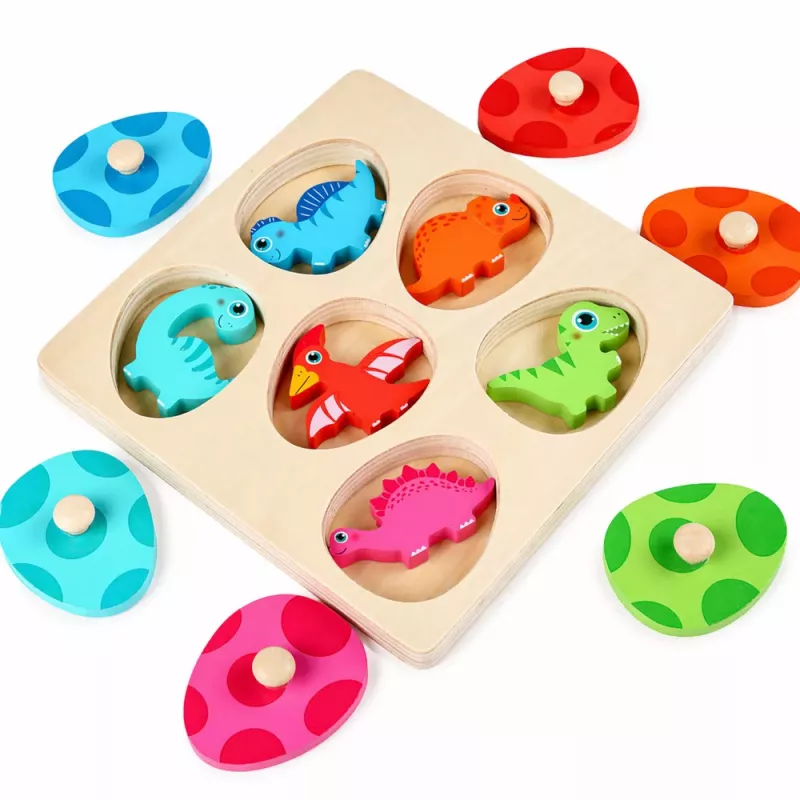 LEAN TOYS Puzzle de Madeira Dinossauros em Ovos Jogo de Memória Educativo