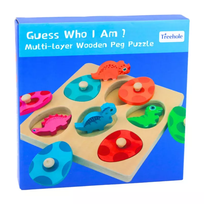 LEAN TOYS Puzzle de Madeira Dinossauros em Ovos Jogo de Memória Educativo