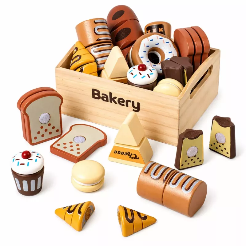 LEAN TOYS Conjunto de Mini Padaria de Madeira com Pão e Velcro em Caixa 10 unid.