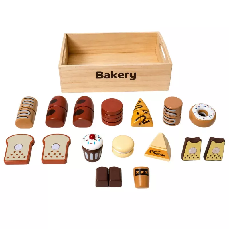 LEAN TOYS Conjunto de Mini Padaria de Madeira com Pão e Velcro em Caixa 10 unid.