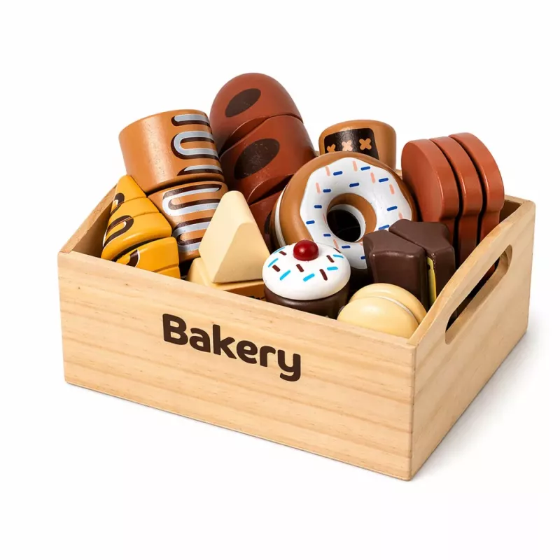 LEAN TOYS Conjunto de Mini Padaria de Madeira com Pão e Velcro em Caixa 10 unid.