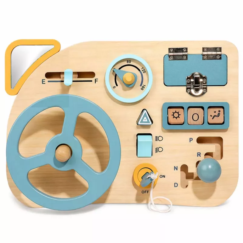 LEAN TOYS Tábua de Motricidade de Madeira Sensorial Volante Interruptores Alavancas