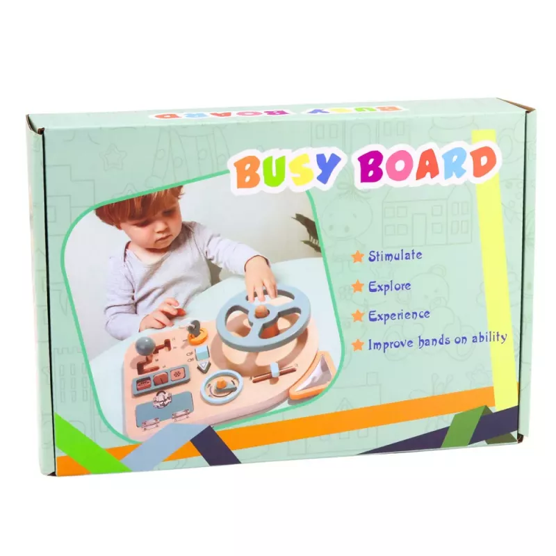 LEAN TOYS Tábua de Motricidade de Madeira Sensorial Volante Interruptores Alavancas
