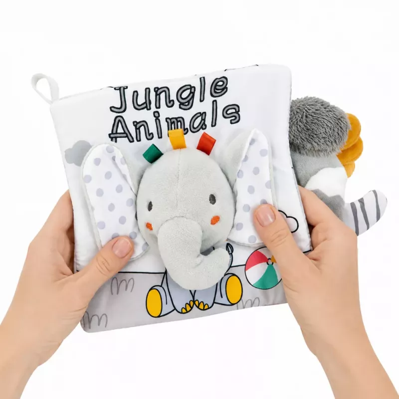 LEAN TOYS Livro Sensorial Macio com Elefante a Crepitar e a Apitar, Cinzento