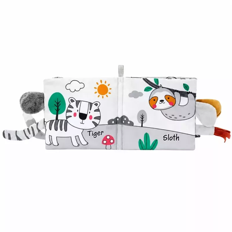 LEAN TOYS Livro Sensorial Macio com Elefante a Crepitar e a Apitar, Cinzento