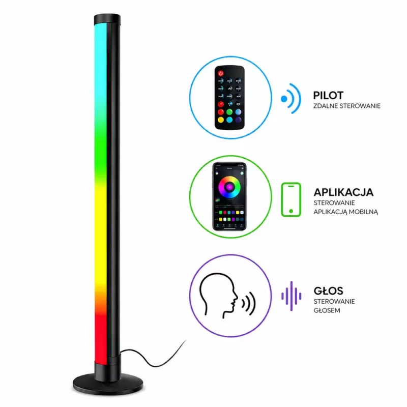 LEAN Candeeiro de Pé de Canto LED RGB com Modo de Música, Comando, App, 90cm