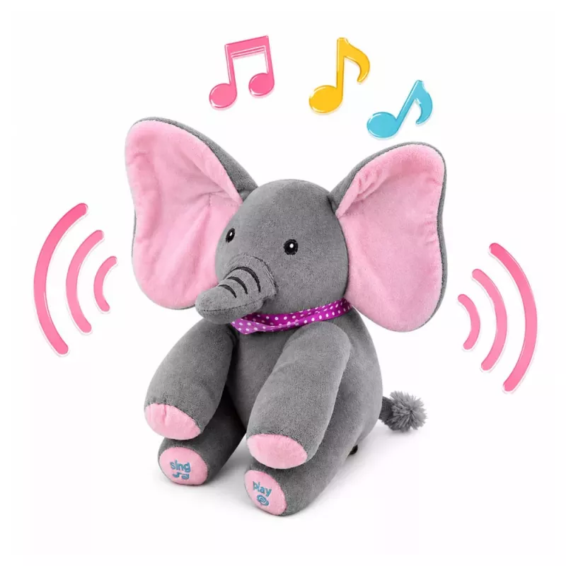 LEAN TOYS Peluche Elefante Interativo Move Orelhas Toca Melodias Jogo Cucu