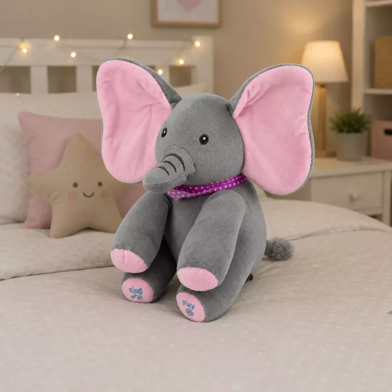 LEAN TOYS Peluche Elefante Interativo Move Orelhas Toca Melodias Jogo Cucu