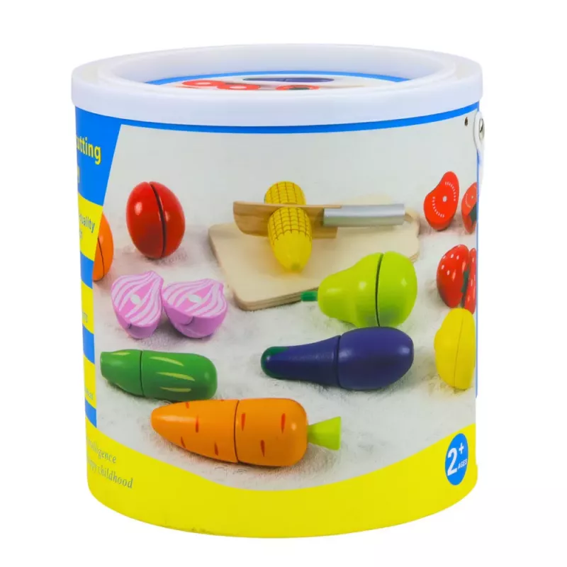 LEAN TOYS Conjunto de Tábua de Corte de Frutas e Legumes de Madeira Faca de Segurança Balde 13 peças