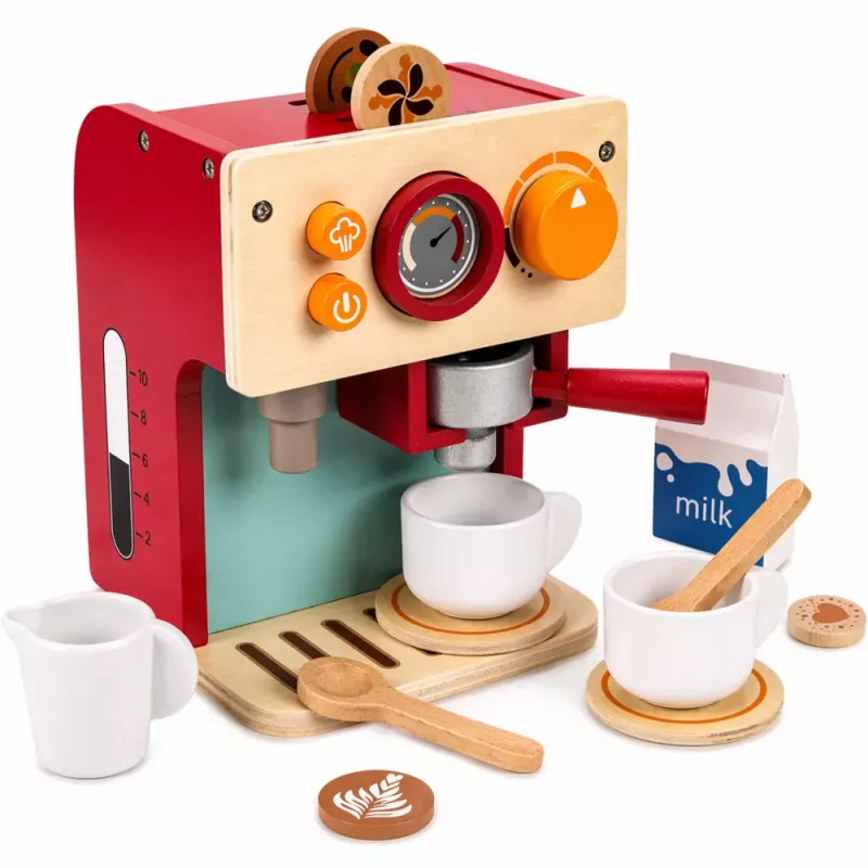 LEAN TOYS Conjunto de Máquina de Café de Madeira Pequeno Barista Taças Acessórios