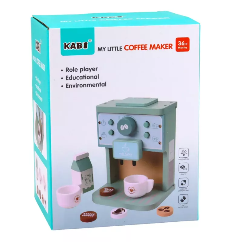 LEAN TOYS Conjunto de Máquina de Café de Madeira com Taças, Leite e Acessórios para Crianças
