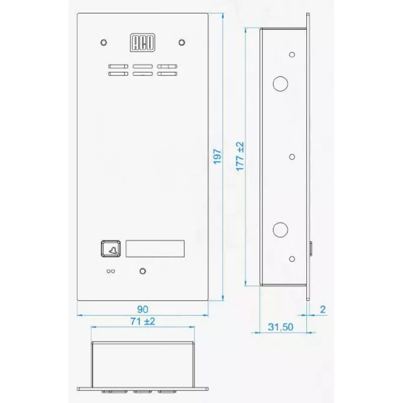 Posto de rua ACO FAM-P-1NPACC para embutir com leitor RFID para 1 participante, prateado