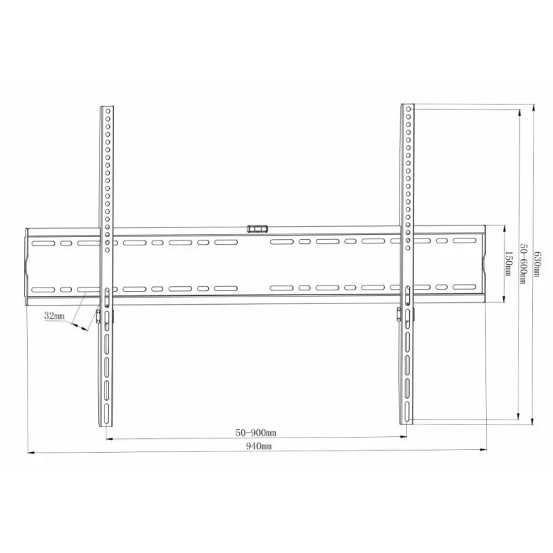 ART AR-95 suporte de parede fixo para TV para ecrãs de 55-100 polegadas, capacidade de carga 140 kg, VESA 900x600, perfil 33 mm, preto