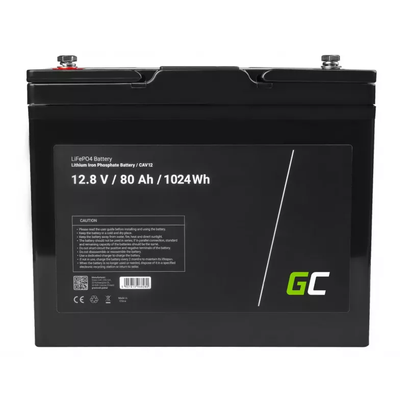Bateria Greencell LiFePO4 para fotovoltaica, autocaravanas e barcos 12V 12,8V 80Ah