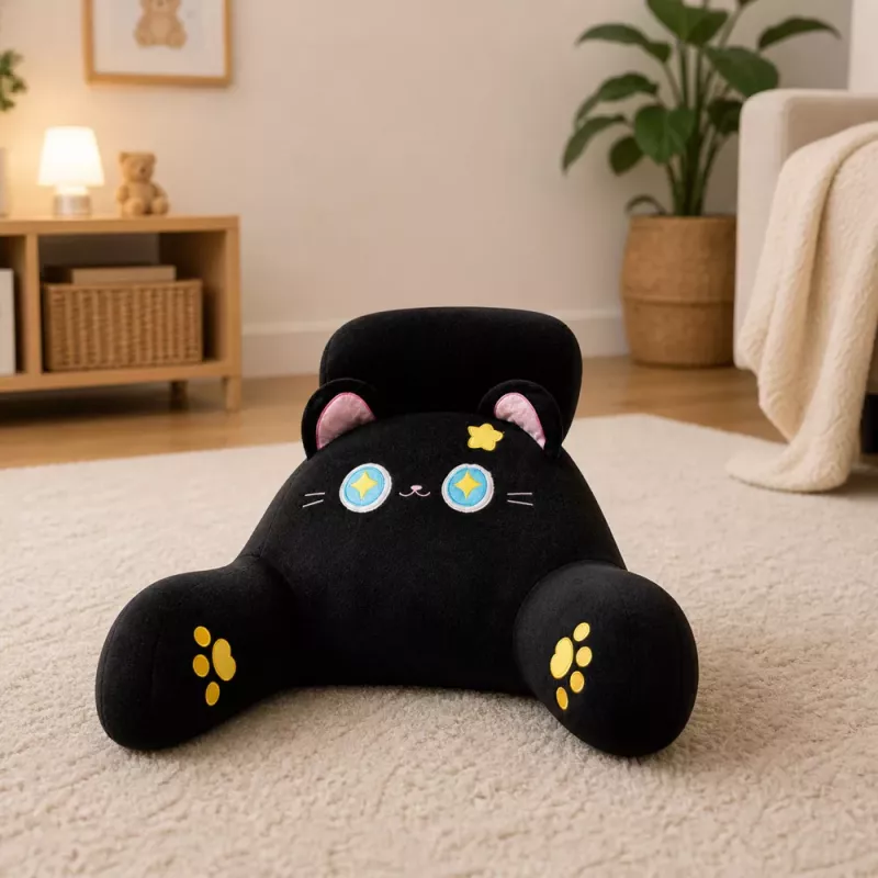 LEAN TOYS Almofada de encosto para cadeira cama gato preto 60 x 40 cm