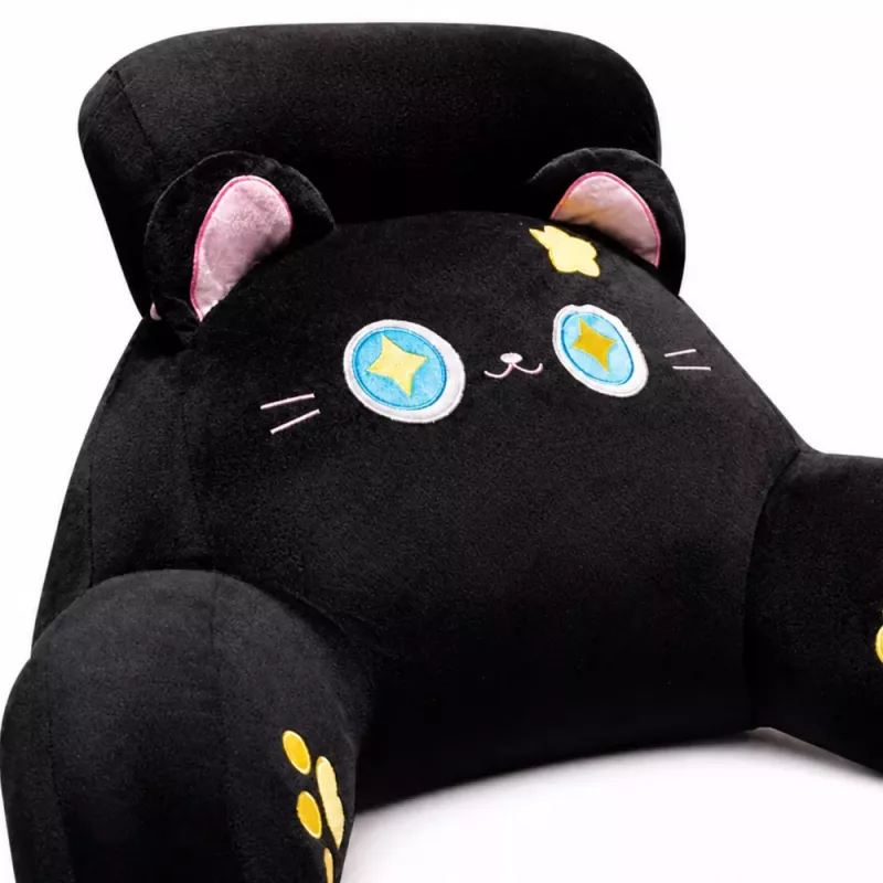LEAN TOYS Almofada de encosto para cadeira cama gato preto 60 x 40 cm