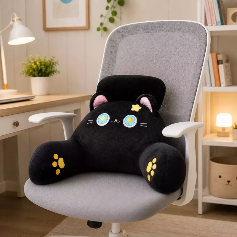 LEAN TOYS Almofada de encosto para cadeira cama gato preto 60 x 40 cm