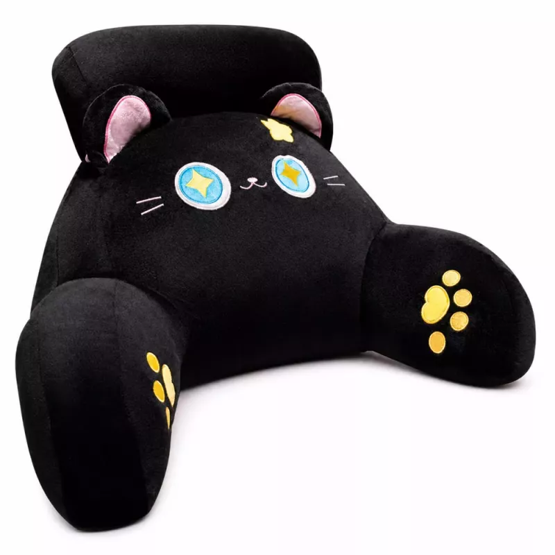 LEAN TOYS Almofada de encosto para cadeira cama gato preto 60 x 40 cm