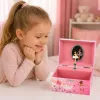 LEAN TOYS Caixa de música de corda caixa de joias para crianças com espelho rosa
