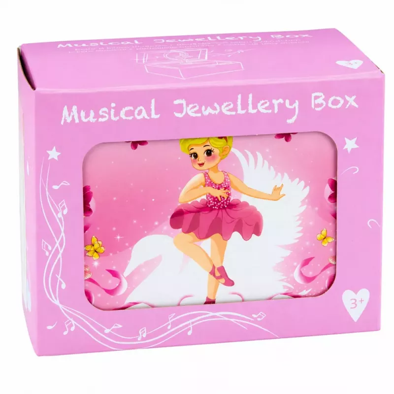 LEAN TOYS Caixa de música de corda caixa de joias para crianças com espelho rosa