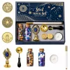 LEAN TOYS Conjunto de selos de cera carimbo de cera para decorar - conjunto de 6 peças com carimbo de latão, colher de derreter, varetas de cera e vela