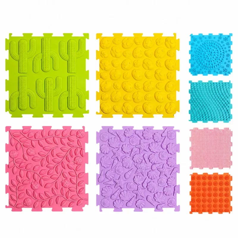 LEAN TOYS Tapete de puzzle sensorial de silicone caminho sensorial colorido 25 cm 12 unid.