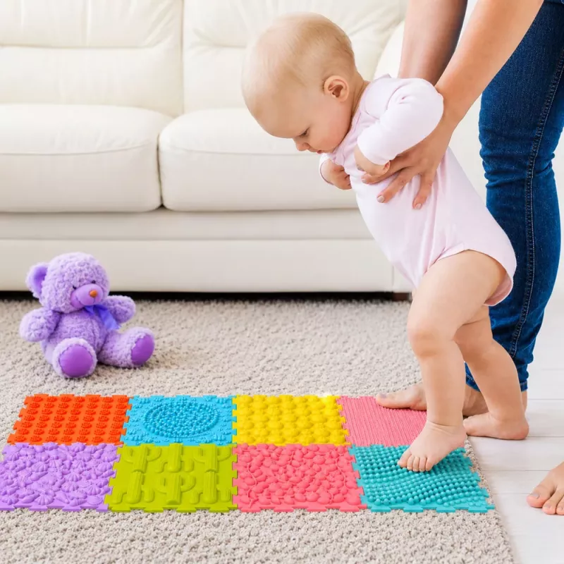 LEAN TOYS Tapete de puzzle sensorial de silicone caminho sensorial colorido 25 cm 12 unid.