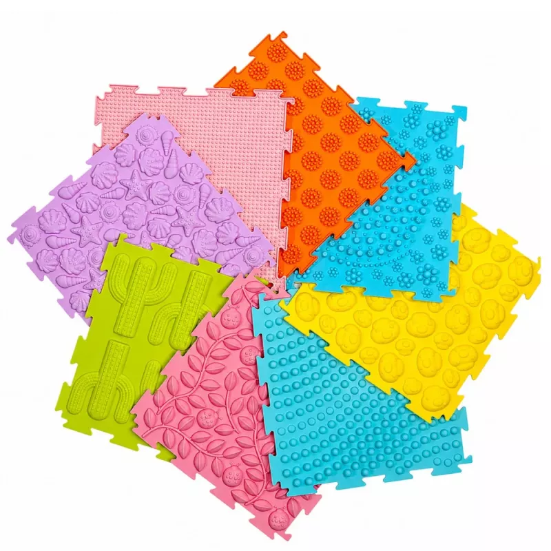 LEAN TOYS Tapete de puzzle sensorial de silicone caminho sensorial colorido 25 cm 12 unid.