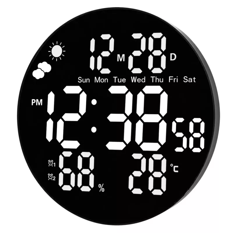 LEAN Relógio de parede digital LED data temperatura humidade alarme com controlo remoto 25 cm